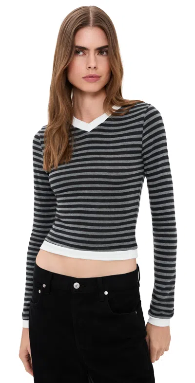 Lioness Barbie Long Sleeve Crop Top Midnight Stripe In Green