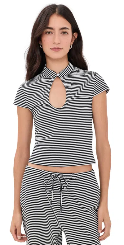 Lioness Bloom Peephole Tee Arctic Ink Stripe In Black