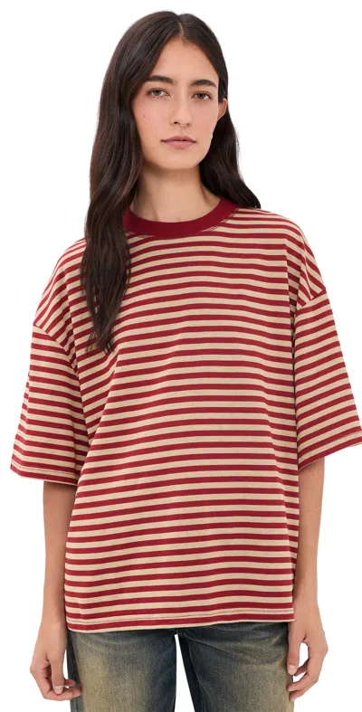 Lioness Bloom Short Sleeve Tee Sahara Cherry Stripe In Brown