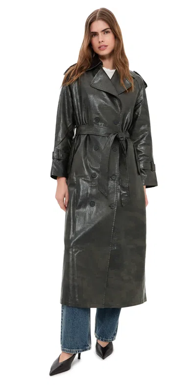 Lioness Off Duty Faux Leather Coat Washed Onyx In Green