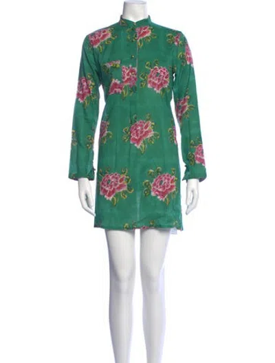 Pre-owned Lisa Corti Floral Print Mini Dress In Green
