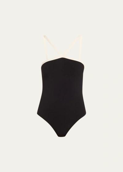 Lisa Marie Fernandez Crepe One-piece Swimsuit With Contrast Piping In Bcc