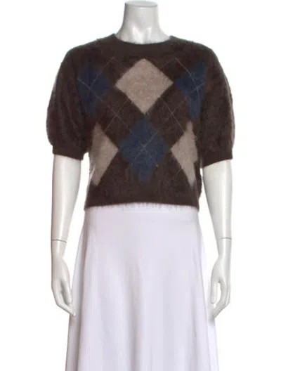 Pre-owned Lisa Yang Cashmere Plaid Print Sweater In Grey