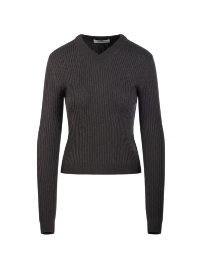 Lisa Yang Marguerite Ribbed-knit V-neck Sweater In Gray