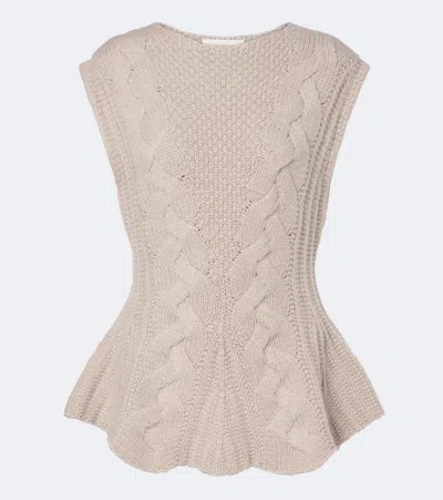 Lisa Yang Signy Cable-knit Peplum Cashmere Top In Neutral