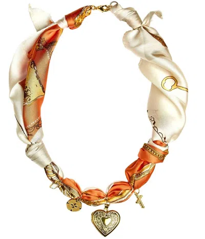 Lisi Lerch Lucky Clover Charms Scarf Necklace In Leigh Orange Heart In Multi