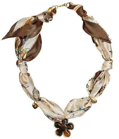 Lisi Lerch Women's Lucky Clover Charms Scarf Necklace In Penny Brown Tiger Eye In Multi