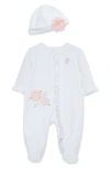 Little Me Baby Girls Daisy Love Footie With Hat In White,pink