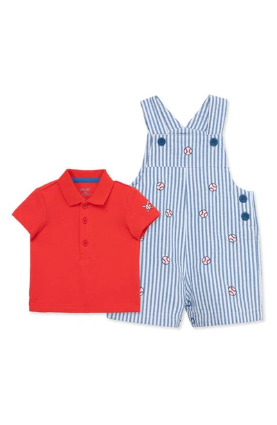 Little Me Babies' Embroidered Baseball Shortall Set In Blue