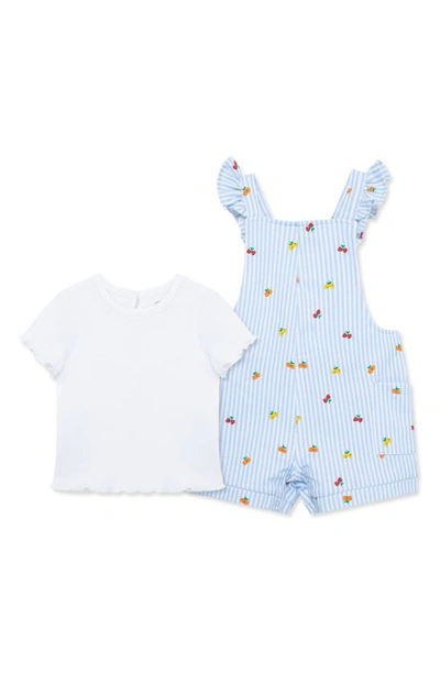 Little Me Babies' Fruit Embroidered Shortalls & T-shirt Set In Blue