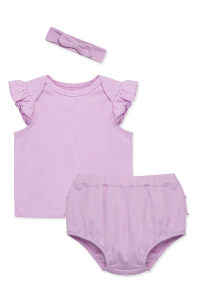 Little Me Babies'  Knit Top, Bloomers & Headband Set In Lilac