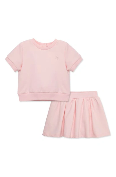 Little Me Babies' Short Sleeve Stretch Organic Cotton Sweatshirt & Skort Set In Pink