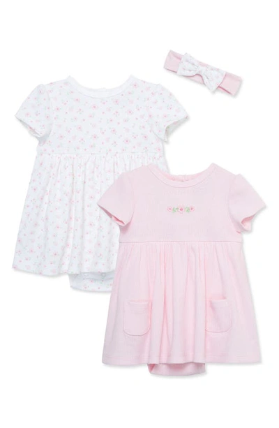 Little Me Babies'  Spring Bodysuit Set & Headband In Pink