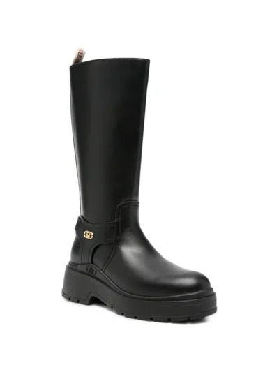 Liu •jo Logo-plaque Leather Boots In Black