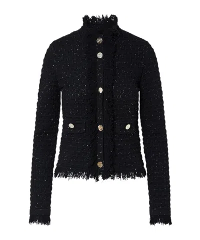 Liu •jo Liu Jo Sequinned Fringed Edge Cardigan In Black