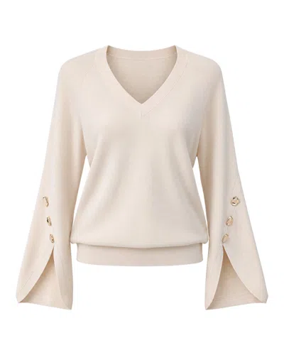 Liu •jo Liu Jo V-neck Sweater With Flared Sleeves In Panna Creamy