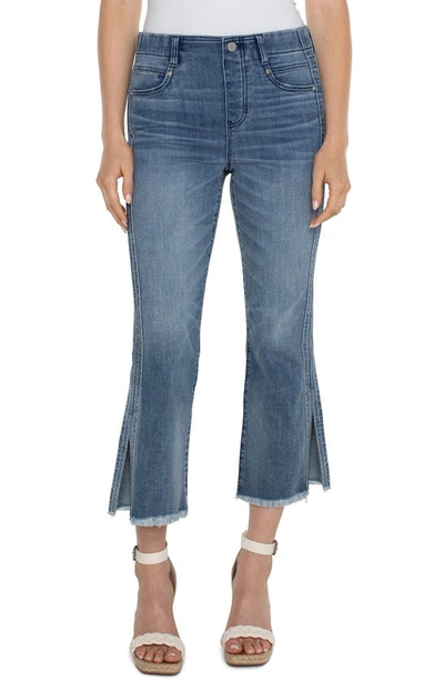 Liverpool Los Angeles Gia Pull-on Frayed Crop Flare Jeans In Blue