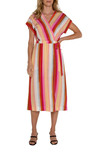 Liverpool Los Angeles Stripe Short Sleeve Wrap Dress In Orange Stripe Multi
