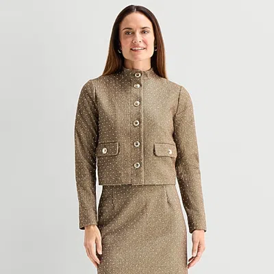 Liz Claiborne Womens Heavyweight Cropped Jacket In Brown