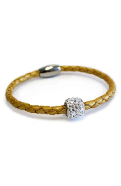 Liza Schwartz Bedazzle Crystal Charm Braided Leather Bracelet In Gold