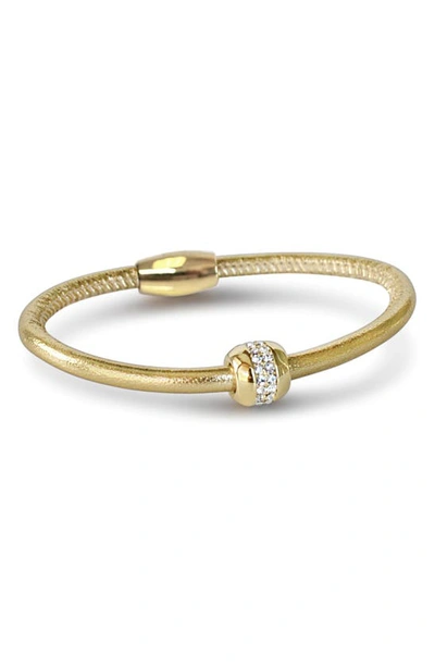 Liza Schwartz Good Karma Cz Pavé Leather Bracelet In Gold