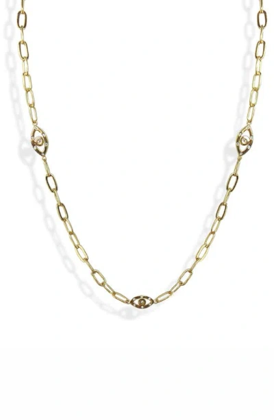 Liza Schwartz Grand Evil Eye Cz Station Chain Necklace In Gold