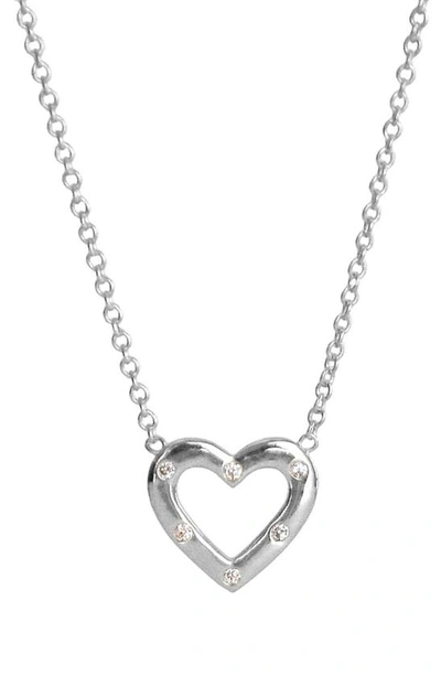 Liza Schwartz Sterling Silver Open Heart Cz Pendant Necklace In Metallic