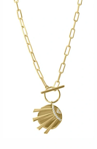 Liza Schwartz Sunrays Cz Pendant Toggle Chain Necklace In Gold
