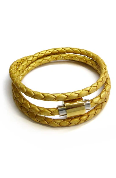 Liza Schwartz Two-tone Braided Leather Wrap Bracelet In Gold