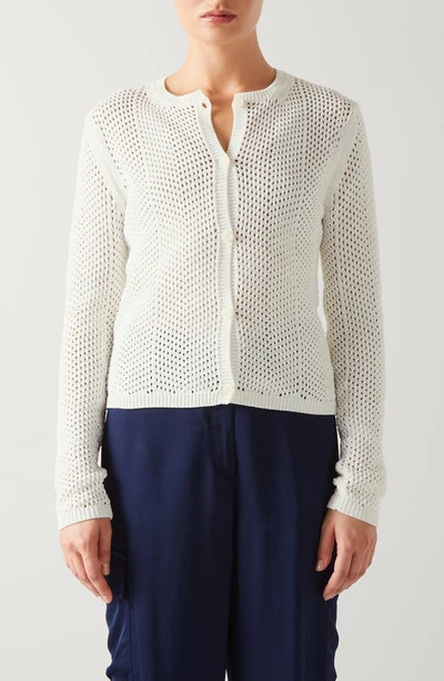 Lk Bennett Ava Open Stitch Cotton Blend Cardigan In Whi-pure White