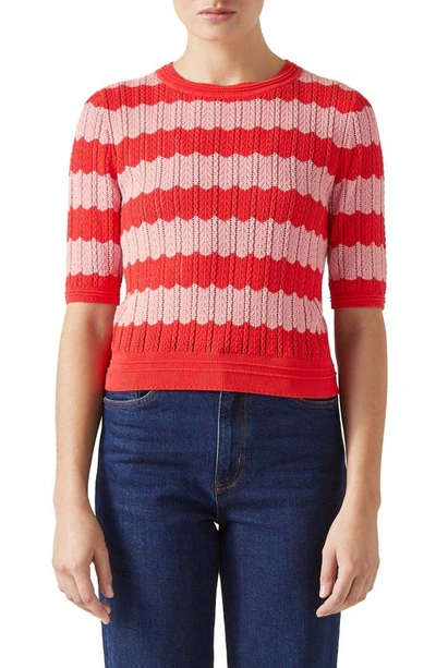 Lk Bennett Cinzia Colorblock Cotton Blend Sweater In Aurora Red Blush