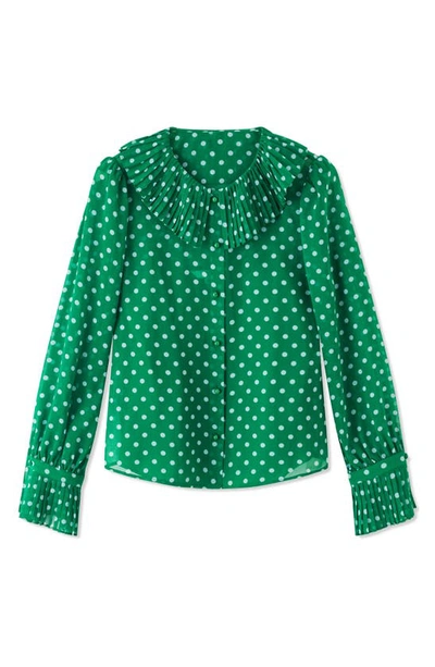 Lk Bennett Dita Polka Dot Pleat Top In Green