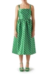 Lk Bennett Elodie Metallic Geo Jacquard Midi Dress In Green/ Black