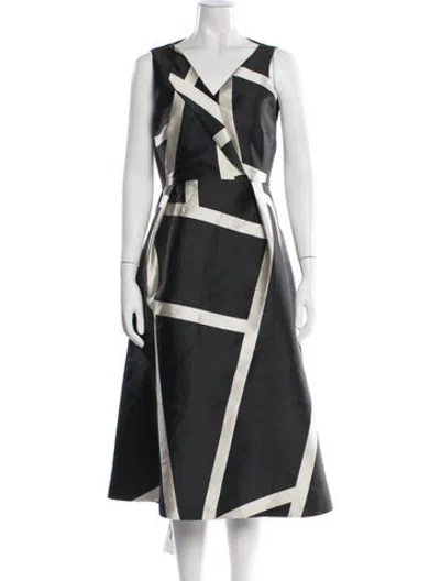 Pre-owned Lk Bennett Graphic Print Midi Length Dress In Black