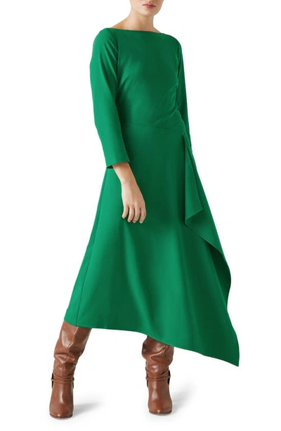 Lk Bennett Lena Asymmetric Waterfall Dress In Green