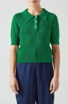Lk Bennett Nancy Open Stitch Polo Sweater In Verdant Green