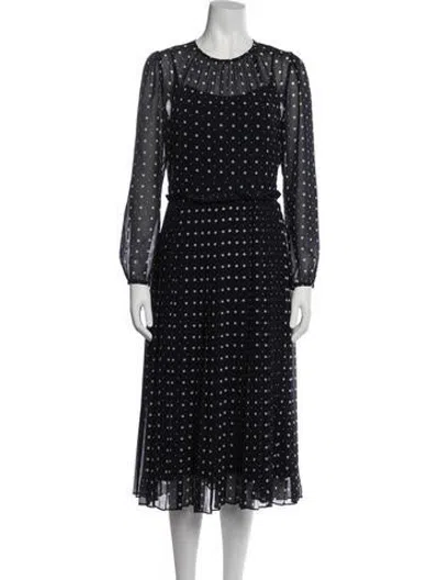 Pre-owned Lk Bennett Polka Dot Print Midi Length Dress In Blue