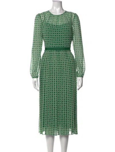 Pre-owned Lk Bennett Printed Midi Length Dress W/ Tags In Green