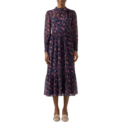 Lk Bennett Selina Floral Long Sleeve Georgette Midi Dress In Blue