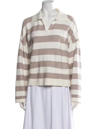 Pre-owned Lk Bennett Striped V-neck Sweater In Neutrals