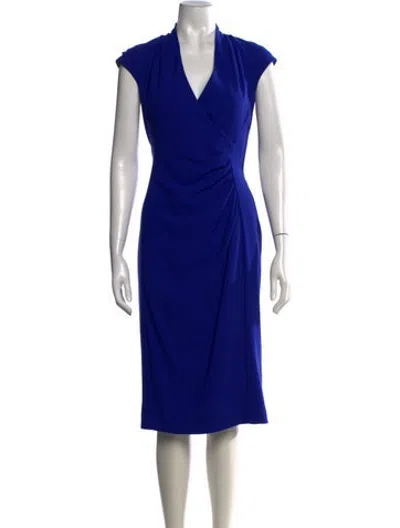 Pre-owned Lk Bennett V-neck Midi Length Dress In Blue