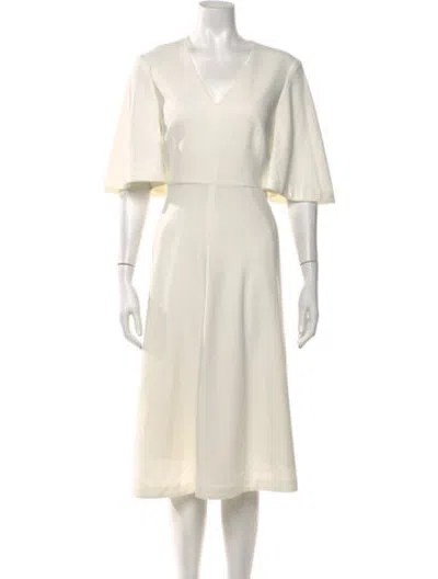 Pre-owned Lk Bennett V-neck Midi Length Dress In Neutrals