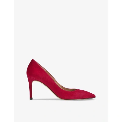 Lk Bennett Womens Red-burgundy Floret Heeled Suede Court Shoes