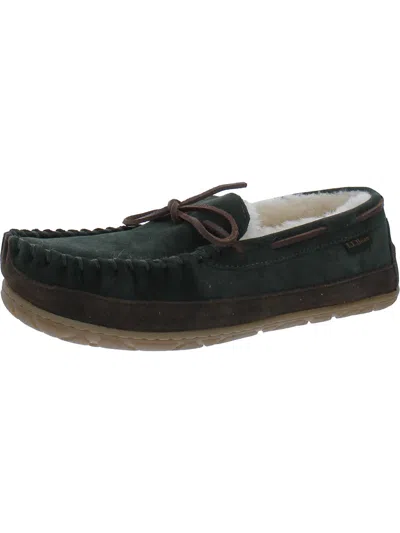 Ll Bean Wicked Good Mens Suede Fur Lined Driving Moccasins In Green