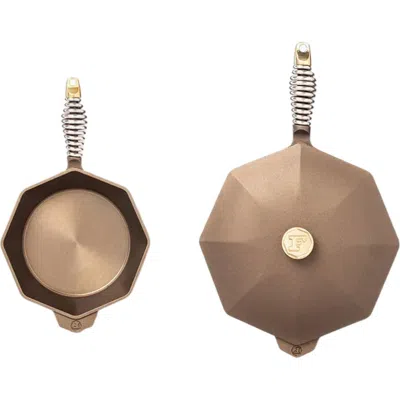 Lodge Octagonal Cast Iron 8 And 12 Inch Skillet Bundle With Lid In Brown