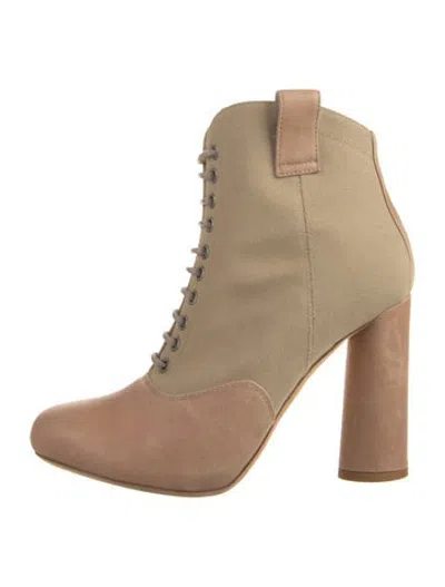 Pre-owned Loeffler Randall Canvas Leather Trim Embellishment Boots In Neutrals