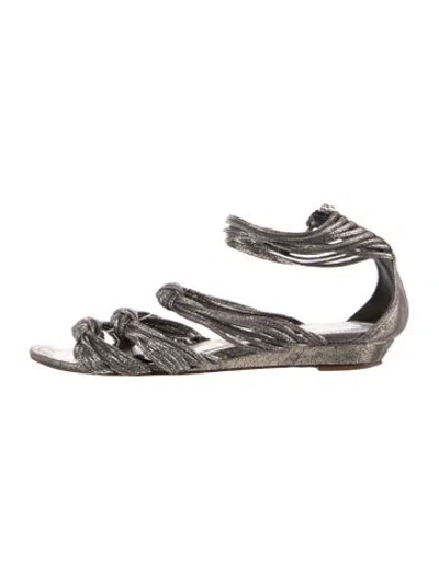 Pre-owned Loeffler Randall Leather Gladiator Sandals In Grey