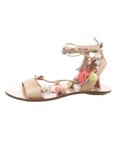 Pre-owned Loeffler Randall Leather Tassel Accents Gladiator Sandals In Neutrals
