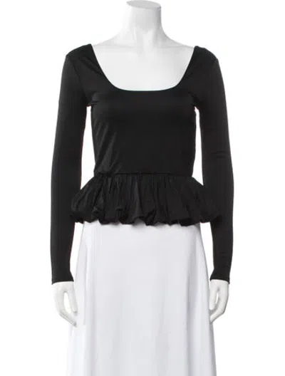 Pre-owned Loeffler Randall Scoop Neck Long Sleeve Top W/ Tags In Black