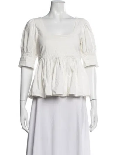 Pre-owned Loeffler Randall Scoop Neck Short Sleeve Top In White